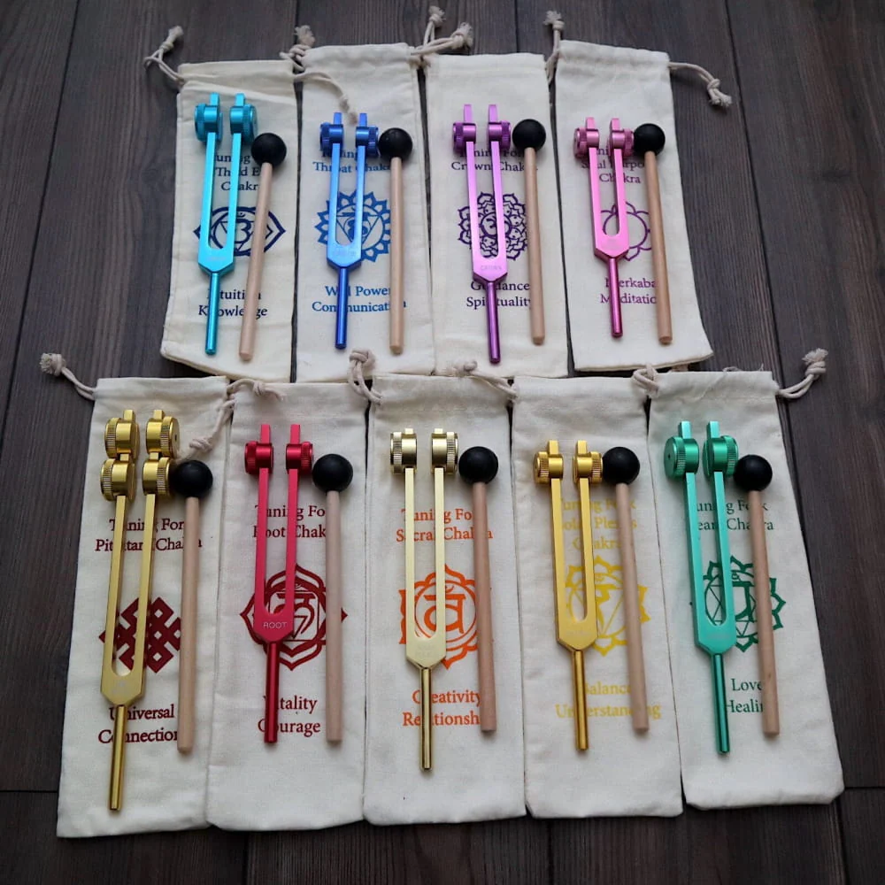9pc Chakra Tuning Fork Set for Healing & Sound Therapy