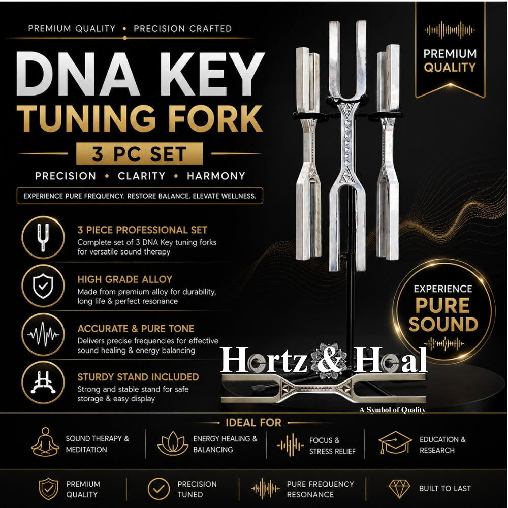 DNA Key Tuning Fork Set of 3 Pc with Free Stand | 528Hz Healing Instrument Combo
