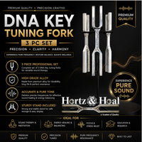 DNA Key Tuning Fork Set of 3 Pc with Free Stand | 528Hz Healing Instrument Combo