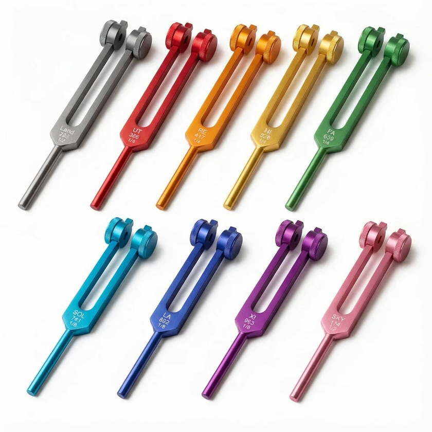 Professionally Tuned Solfeggio Forks 9pc Set - Chakra Engrams