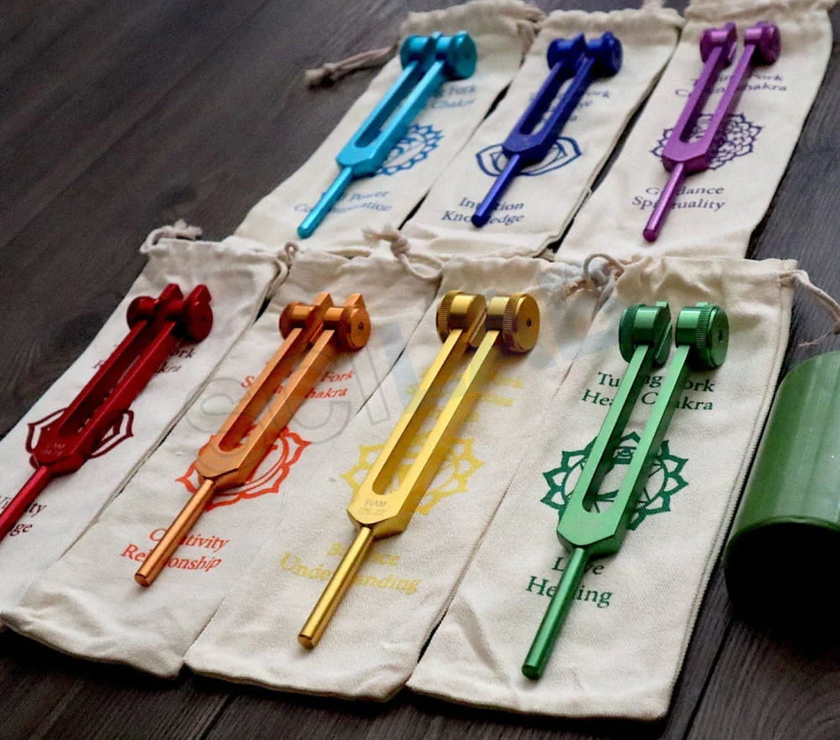 7pc Chakra Tuning Fork Set for Alignment & Sound Therapy
