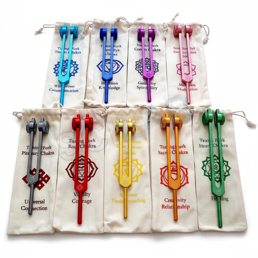 7pc Chakra Tuning Fork Set for Alignment & Sound Therapy