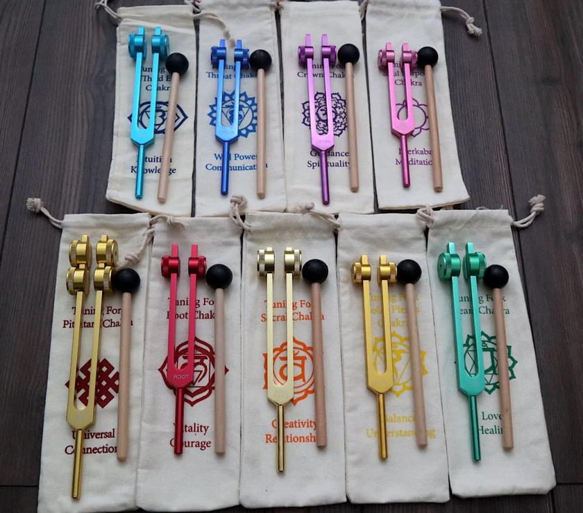 7pc Chakra Tuning Fork Set for Alignment & Sound Therapy