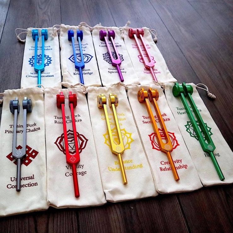 7pc Chakra Tuning Fork Set for Alignment & Sound Therapy